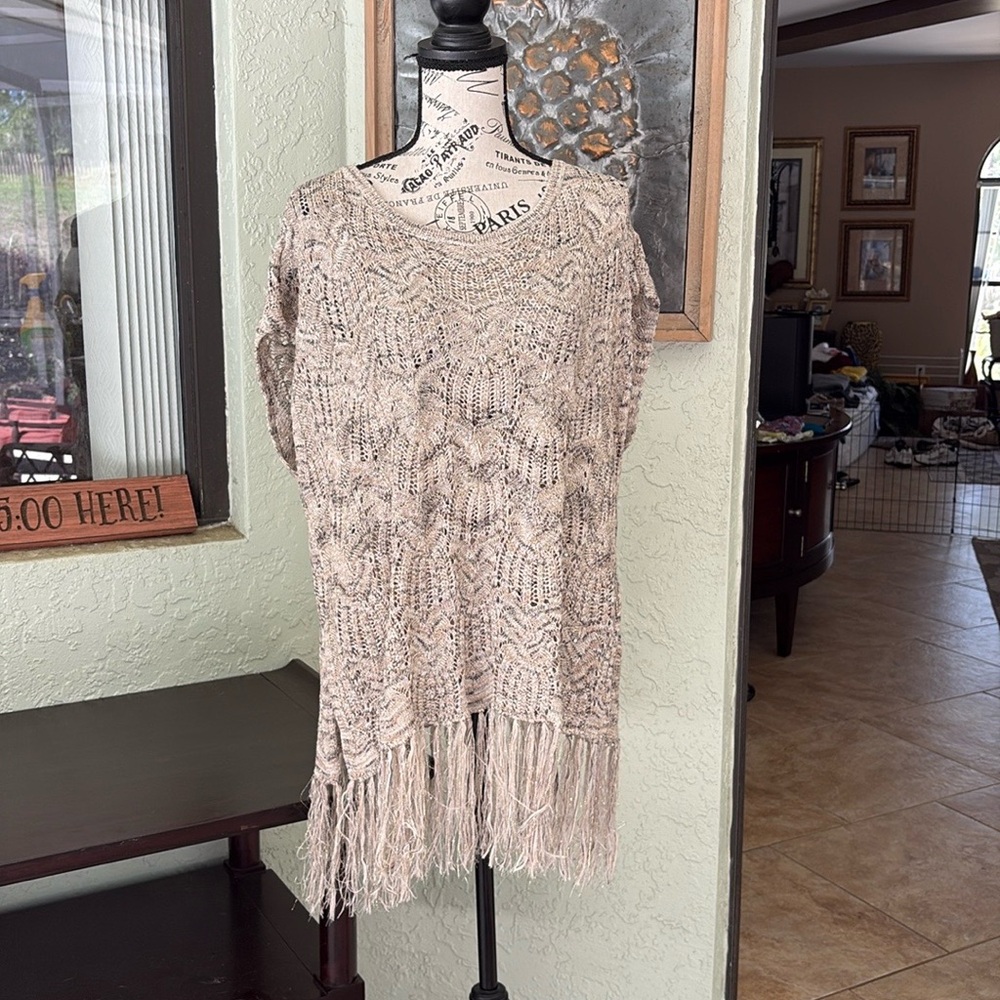 /INC International Concepts sweater sleeveless oversized bohemian fringe Sz S/M